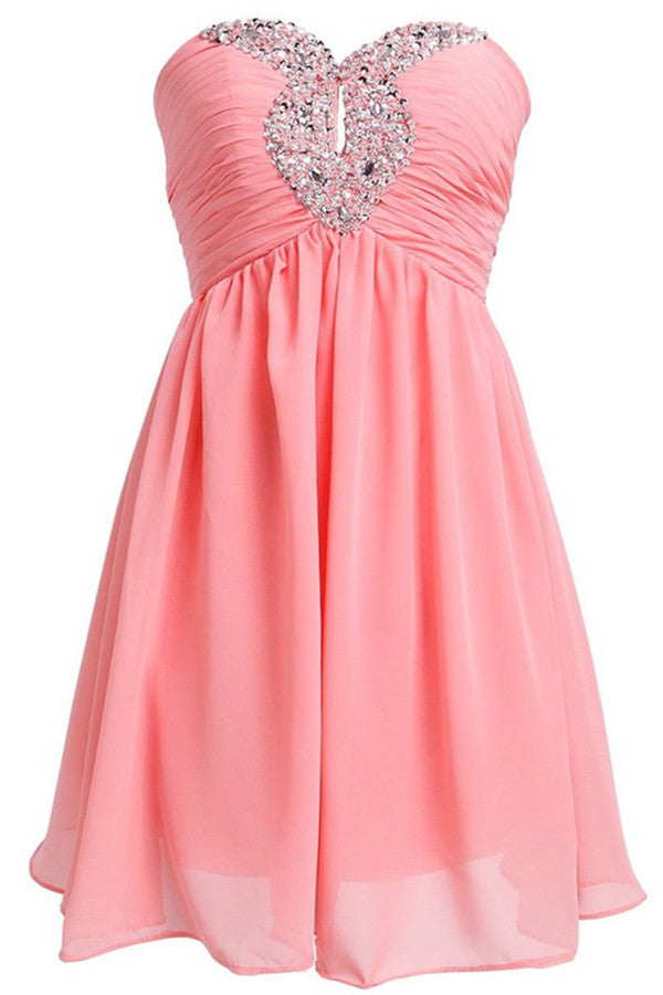 Girly Pink Chiffon Sweetheart Beading Elegant Homecoming Dress K280
