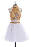 Sparkly 2 Pieces White Short Halter Homecoming Dress K282