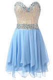 Pretty Light Blue Short Handmade Chiffon Beading Cute Homecoming Dress K299