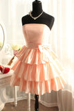 Real Made Short Satin Pink Homecoming Dress Bridesmaid Dresses K304