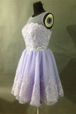 Lace Violet A-line Pretty Cap Sleeves Beaded Homecoming Dress K361