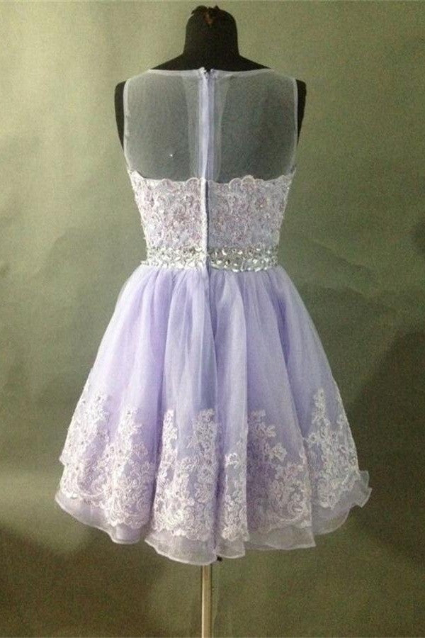 Lace Violet A-line Pretty Cap Sleeves Beaded Homecoming Dress K361
