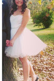 Simple White Strapless Short A-line Tulle Homecoming Dress K398