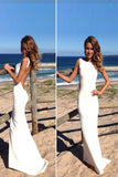 Pretty Long Simple Cheap Beach Wedding Dresses,Prom Dress K55