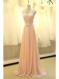 Modest Blush Pink Pretty Long Lace Cap Sleeves Prom Dress K75