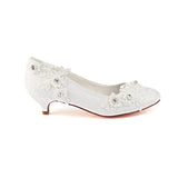 Ivory Wedding Shoes with Lace Applique, Unique Woman Shoes L-922