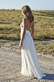 Summer A Line Lace Long Ivory Spaghetti Straps Beach/Coast Wedding Dresses OK269