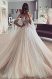 Charming Tulle Off the Shoulder Ball Gowns Wedding Dress With Beading OKV63