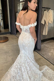 Mermaid Wedding Dresses Off Shoulder Sweetheart Lace Appliques Court Train Bride Gown OKV26