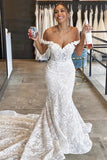 Mermaid Wedding Dresses Off Shoulder Sweetheart Lace Appliques Court Train Bride Gown OKV26