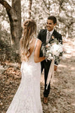 Elegant Lace Sheath V-neck Backless Wedding Dresses With Train, Bridal Gowns OK1812