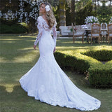 Long Sleeve Wedding Dresses Mermaid Bride Dresses Plus Size Lace Appliques OKV10