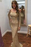 Mermaid Charming Sequin Long Sleeves Prom Party Dress Sexy Evening Dress OKV49