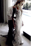 Mermaid V-neck Lace Wedding Dresses With Court Train, Bridal Gown OK1886