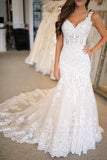 Mermaid Lace Appliques Sweetheart Ivory Wedding Dress With Chapel Train OK1009
