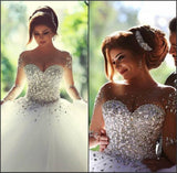Stunning Long Sleeves Tulle Ball Gowns Beaded Wedding Dress OKH69
