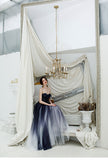 Sweetheart A-line Ombre Color Long Tulle Appliques Prom Dress OKT27