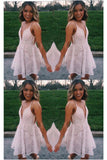 A-line Spaghetti Strap Short Graduation Prom Dress Cute Lace Homecoming Party Dress OKX80