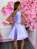 One Shoulder Purple Satin Short Homecoming Dresses, Lavender Formal Graduation Dresses OK1716