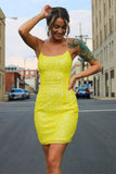 Criss Cross Back Short Yellow Prom Dress Bodycon Formal Homecoming Dress OK1663