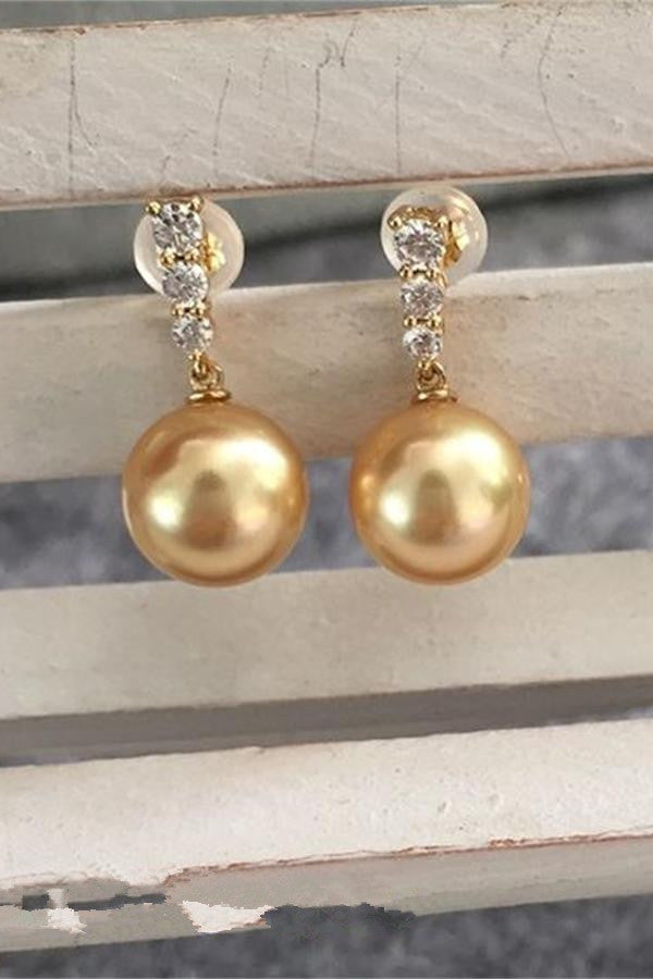 DIY Prom Gold Pearl Earring with 18K Gold Posts and Zircons P12