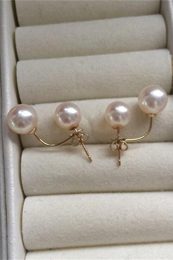Handmade Doublep-pearl Earrings with 18K Gold Posts P14