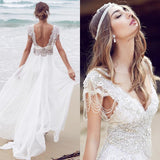 Sexy Beading A Line Chiffon V-neck Long Beach/Coast Wedding Dress,Summer Wedding Gown OK267