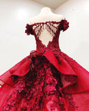 Charming Red Ball Appliques Gown Prom Dresses With Beads, Quinceanera Dresses OKF37