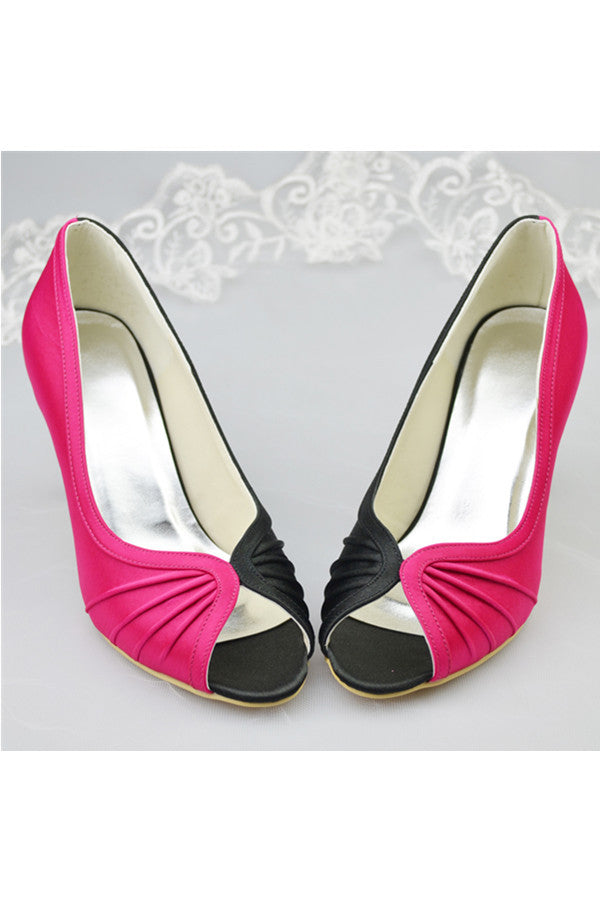 Rose Red And Black Satin Cheap High Quality Women Shoes S114