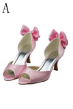 Pink Cute Low Heel Handmade Peep Toe Shoes For Wedding S18