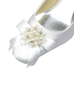 White Low Heel Wedding Shoes With Flowers And Beads S32