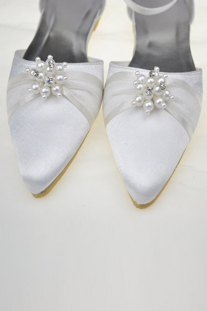 Ivory Pointed Toe Handmade Beading Flats For Women S47