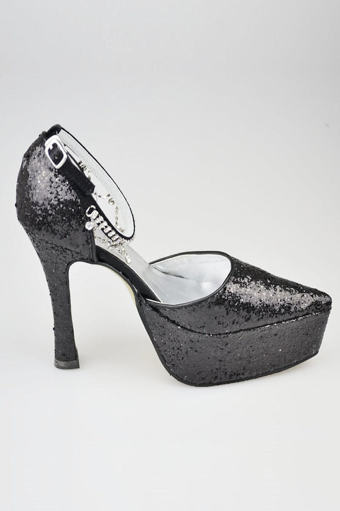 Sparkly Black Sequin Shiny Ankle Strap Women Shoes S61