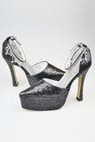 Sparkly Black Sequin Shiny Ankle Strap Women Shoes S61