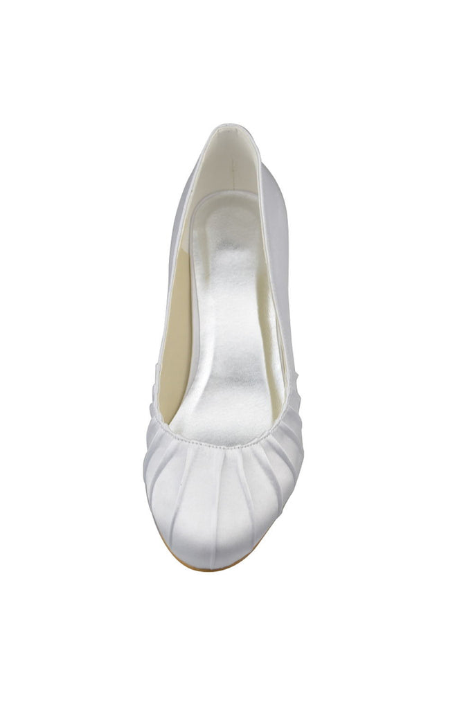 Real Made White low Heel Close Toe Satin Wedding Shoes S70