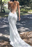 Sexy Backless Mermaid Beach Wedding Dresses, Simple Ivory Bridal Gown OK1931