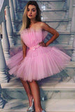 Short Light Pink Prom Dress A-line Tulle Graduation Homecoming Dress OK1661