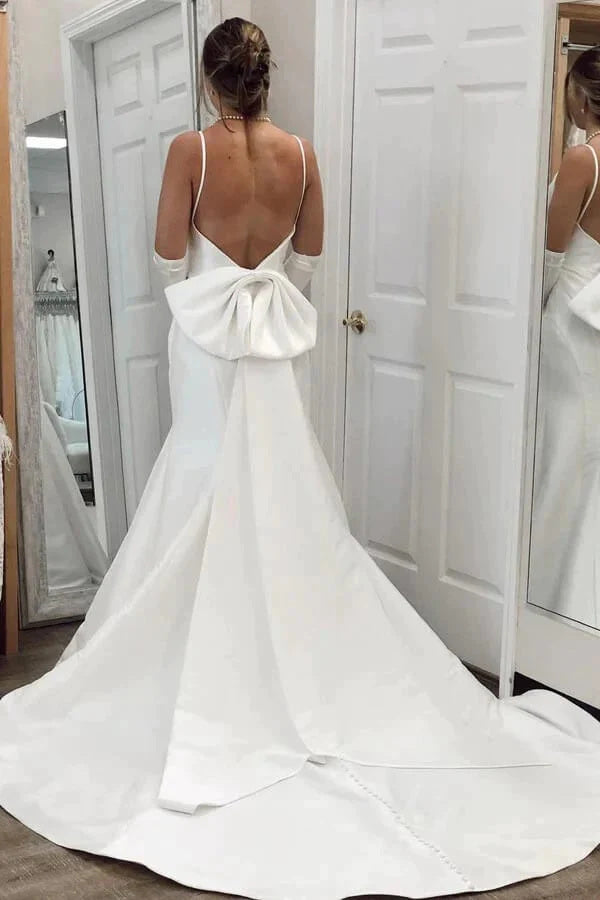 Simple Ivory Satin Mermaid V Neck Wedding Dresses, Bridal Gowns OK1889