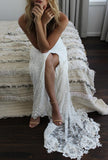 Elegant Boho Backless Lace Mermaid Long Wedding Dress OKC81
