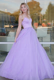 Strapless A Line Tulle Long Prom Dresses, Lilac Formal Evening Dresses OK1780