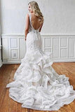 Unique Mermaid Tulle Lace Wedding Dresses With Ruffles, Bridal Gown OK1809
