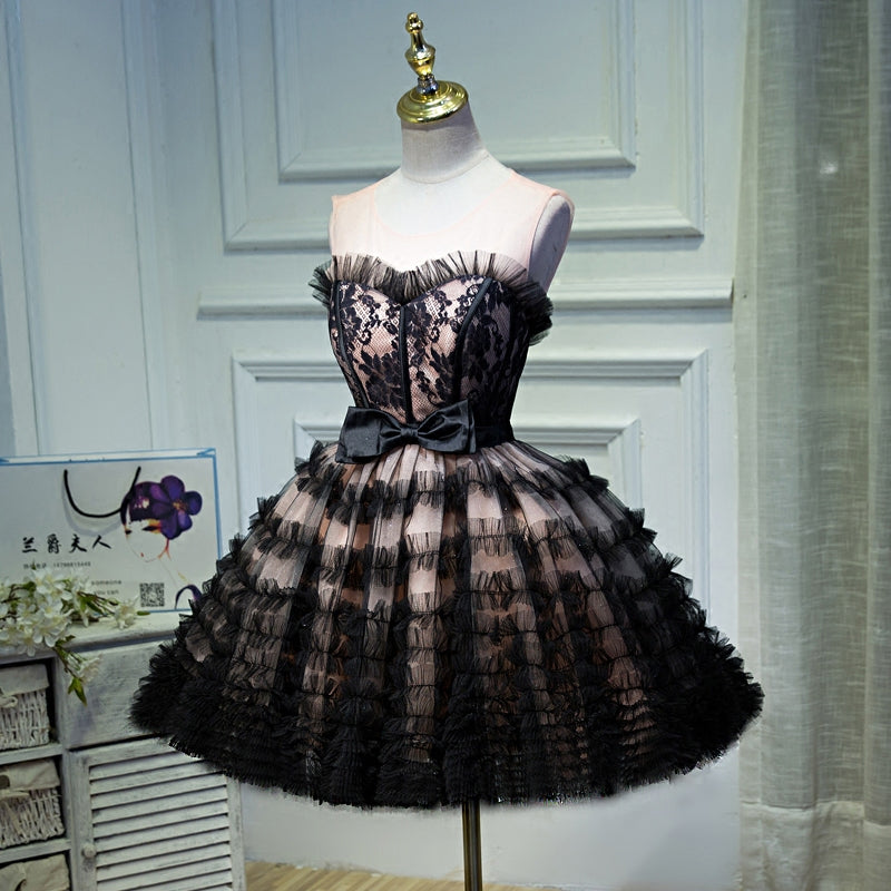 Black A Line Tulle Sweetheart Homecoming Dress, Short  Prom Dress OKN52