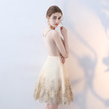 A-Line Round Neck Short Lace Appliques Homecoming Dresses OKC97