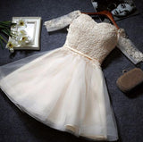 Half Sleeve A Line Lace Short Prom Dresses,Tulle Homecoming Dresses OK407