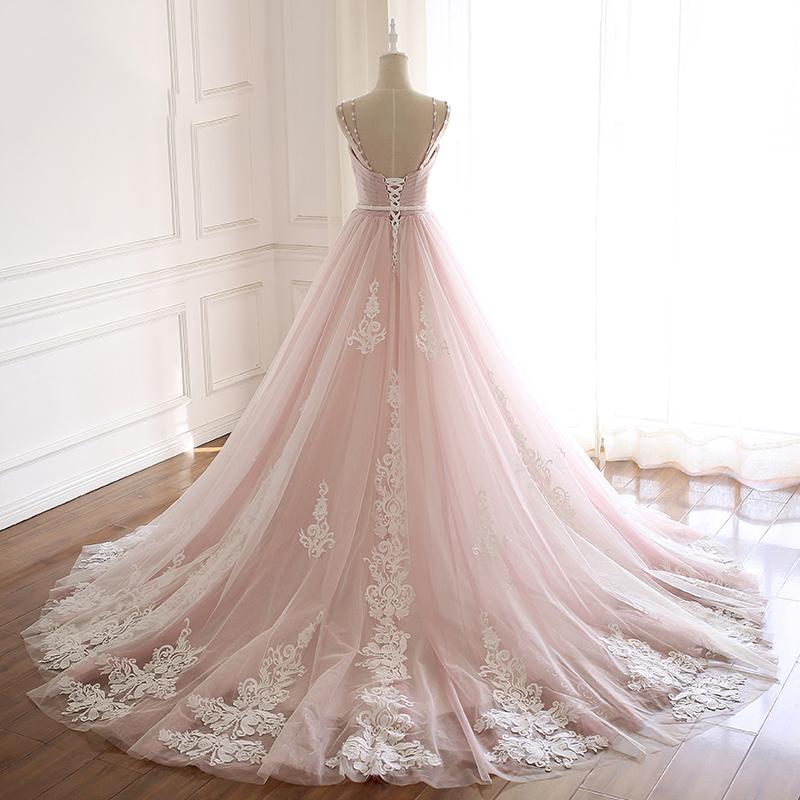 Pink Tulle Prom Dresses with Lace Appliques, A Line Formal Evening Party Dresses OKJ50