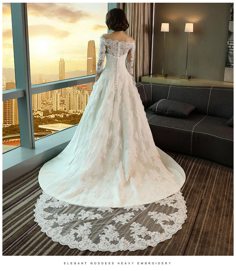 Modest 3/4 Sleeve Off the Shoulder A Line Lace Wedding Dresses OK642