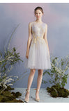 Elegant A-Line Tulle Short Homecoming Dresses With Gold Appliques OKC53