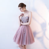 A-Line Strapless Flowers Short Tulle Homecoming Dresses,Cocktail Dress OKC64