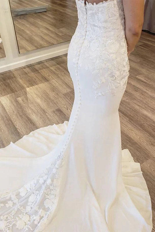 Elegant Sweetheart Sexy Mermaid Wedding Dress Lace Applique Bridal Dress OKW41