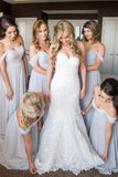 A-Line Off-the-Shoulder Light Grey Ruched Chiffon Long Bridesmaid Dress OKS45